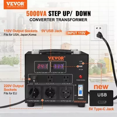 VEVOR 5000W Voltage Converter Transformer Step Up/Down 220V-110V /110V-220V CE • $47.07