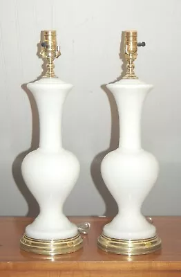 White MILK GLASS Lamp HOLLYWOOD Regency Brass Mid Century Modern • $125