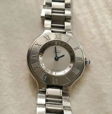 Cartier Watch Must 21 Vantian Silver Round Stainless Steel Band Ladies Authentic • $929.99