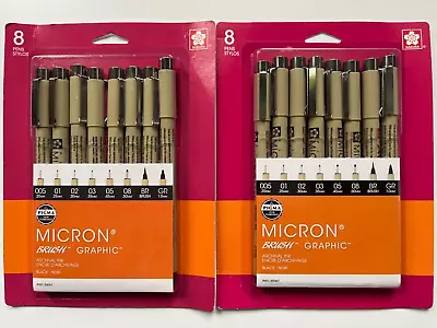 Sakura PIGMA Micron Brush & Graphic Set Of 8 Pens Black - 30067 - Lot Of 2 Sets • $33.95