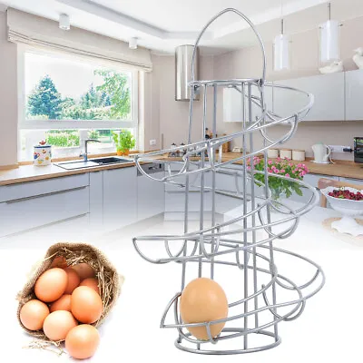 Silver Helter Skelter Spiral Egg Holder Stand Rack Storage Holds Up To 22 Eggs • £8.79