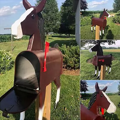 Unique Horse Mailbox Outdoor Decorative Letter Post Box Metal Mail Magazine B W3 • $36.06