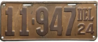 *99 CENT SALE*  1924 Delaware License Plate #11-947 No Reserve • $36