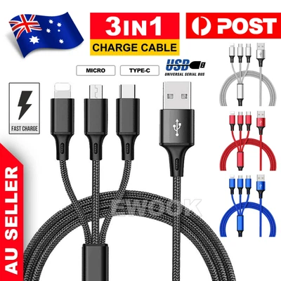 $6.95 • Buy 3 In 1 Multi USB Charger Charging Cable Cord For USB TYPE C Android Micro