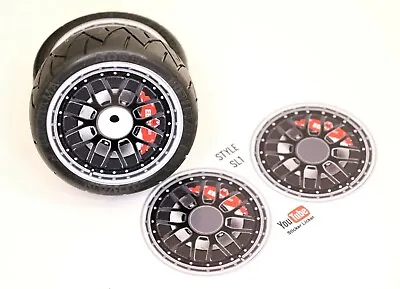 4pc Realistic Alloy Wheel Stickers 1/10 RC Touring Car Wheels Rims Decals Tamiya • £3.49