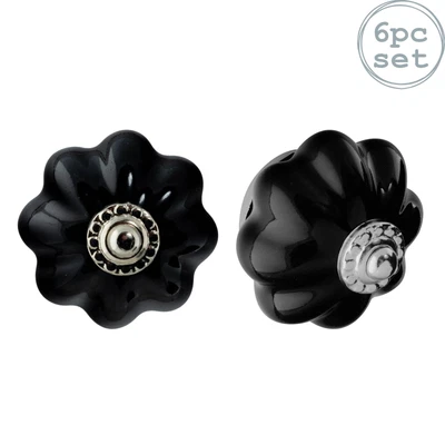 £11.99 • Buy 6x Floral Ceramic Cabinet Knobs Vintage Cupboard Door Drawer Handles Black
