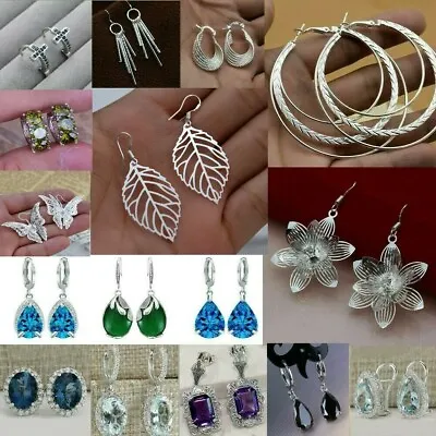 $1.40 • Buy Women Silver Rhinestone Stud Hoop Dangle Earrings Wedding Jewelry Earring