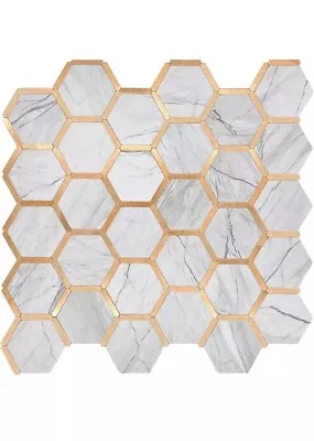 Hexagon 10-Sheet Peel And Stick Backsplash Self Adhesive White Marble Tiles • $39.98