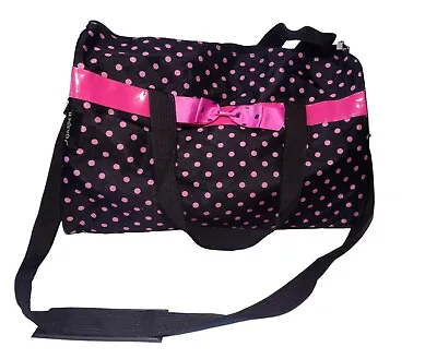 J Garden Polka Dot Duffle Gym Bag Black Pink Bow Dance Overnight Shoulder Carry • $15.99