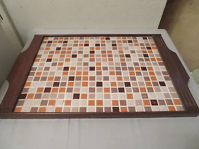 Vtg Mid Century Mosaic Tile And Wood Barware Serving Tray • $64.99