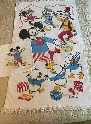 Vintage Mickey Mouse Goofy Waumsutta Bath Towel 24.5x44  & Facecloth -E18 • $14.99