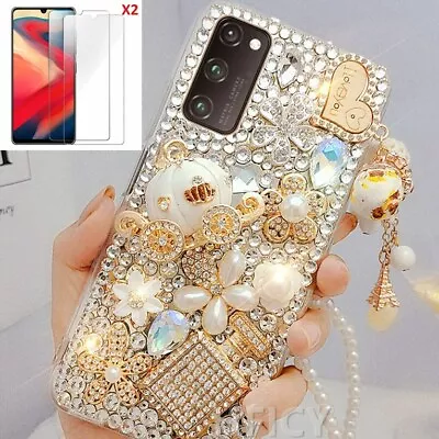 Girls Bling Glitter Diamond Women Rhinestones Crystal Case Cover For Cell Phones • £18.67