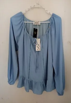$23 • Buy VAVA By Joy Han Feminine Women Baby Blue Ballon Long Sleeve Lined Blouse Sm NWT