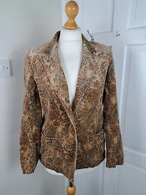 VINTAGE RELDAN Beige/Brown Paisley Velvet Jacket Size 12-14 *damaged Lining • £9.99