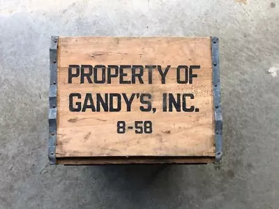 Vintage Gandy's Dairy Milk Crate Wood With Metal Edge Box Circa 1958  Dallas Tx • $55