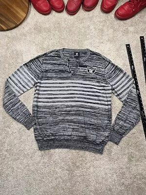 Raiders Las Vegas Oakland Men XL Knit Sweater Football NFL Crew Neck Gray Stripe • $27.99