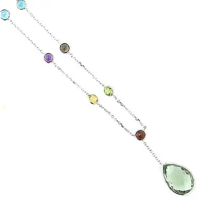 14K White Gold Multi-Colored Gemstone Necklace With A Pear Shape Drop 16 Inches • $431.99