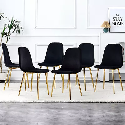 Black Set Of 6 Velvet Dining Chair Upholstered Kitchen Dining Chair W/ Metal Leg • $269.99