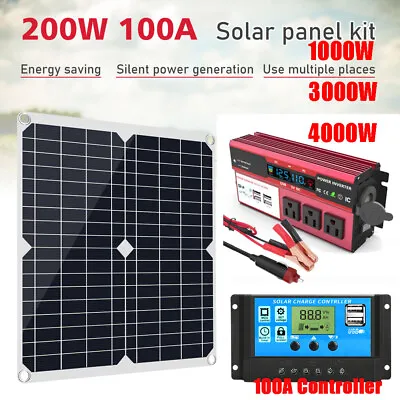 $52.19 • Buy 200W Solar Panel Kit + 4000W Power Inverter 12V 100A Battery Charger Controller