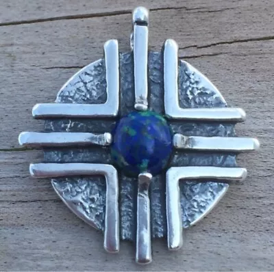 Medicine Wheel Pendant .925 Sterling Silver Natural Azurite Malachite Sun Healer • $69.99
