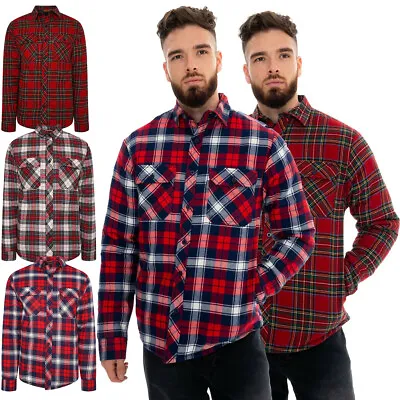 Mens Flannel Quilted Shirt Lined Padded Lumberjack Work Casual Fleece Heavy Top • £12.96
