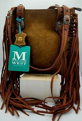 MONTANA WEST Brown Genuine Leather Concealed Carry Shoulder Bag With Fringe NWT • $85