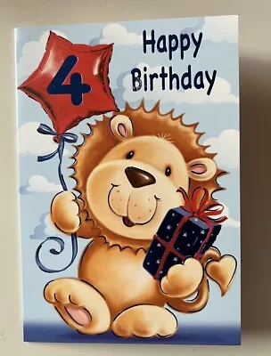 Age 4 Four Years Old 4th  Birthday Card With A Lion For Boys And Girls • £2.50