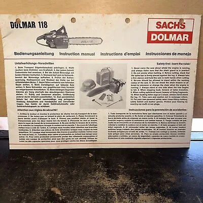 Sachs Dolmar 118 Chainsaw ( Instruction Manual ) Original Copy! • £12.13