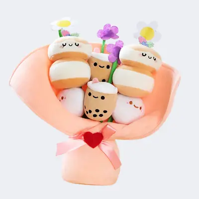 Kawaii Boba Flower Plush Toy Bouquet Bubble Tea Dolls Preserved Flowers Plushies • £38.39