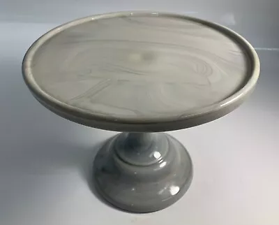 Vintage Mosser Glass 7.5  T X 9.25  W GRAY MARBLE Pedestal Cake Stand Plate • $24.99