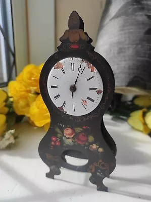 UNUSUAL ANTIQUE TOLEWARE AUSTRIAN? MINIATURE PENDULUM CLOCK 4 RESTORATION C1860 • £0.99