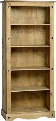 Corona Bookcase Tall Distressed Light Waxed Solid Pine Four Shelf Display Unit • £174.99