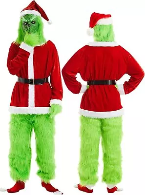 Xmas 7PCS Santa Inspired Grinch Costume Santa Furry  Pants Grinch Cosplay Party • $29.99