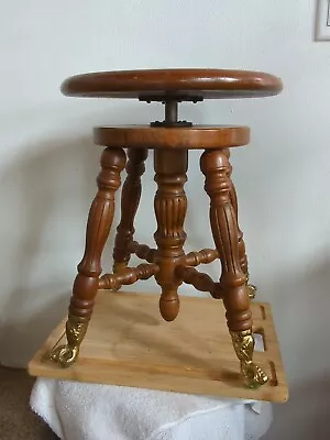 Vintage Glass Ball Claw Foot Adjustable Oak Piano Swivel Stool Chair • $165