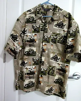 Hawaiian Shirt Motorcycles Blazing Wheels Print Sportsman Apparel Mens Large • $10