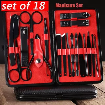 18PCS Pedicure Tool Manicure Set Nail Clippers Cleaner Cuticle Grooming Kit Case • $9.29