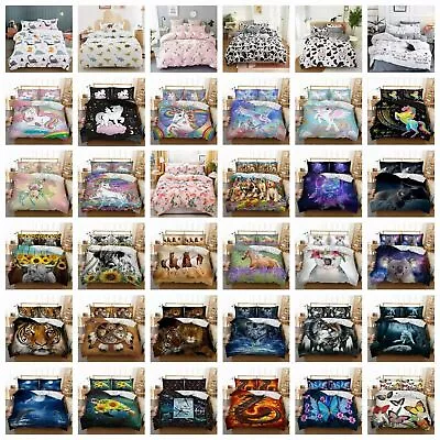 Animals Soft Quilt Doona Duvet Cover Set Single Double Queen King Size Bedding • $34.80