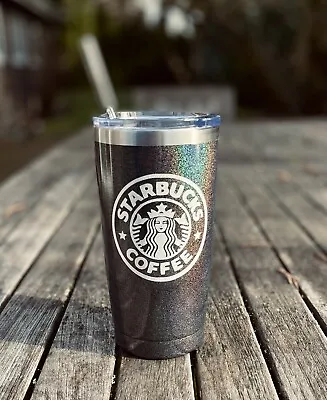 Starbucks Theme Custom Tumbler +Stainless Steel Straw  20 Oz Venti Black Shimmer • $20