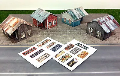 Z Scale Buildings - 4 Pcs Small Weathered Buildings / Shanty - Cardstock Kit Set • $8.68