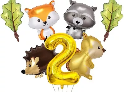 8 Pcs Animal Mylar Balloons 2nd Birthday 5 Forest Animals 2 Trees/Leaves One #2 • $12.99