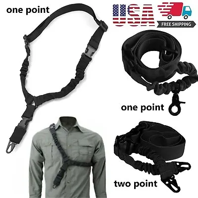 Tactical Single Point 2 3 Point Rifle Gun Sling Adjustable Bungee Strap Black • $12.49