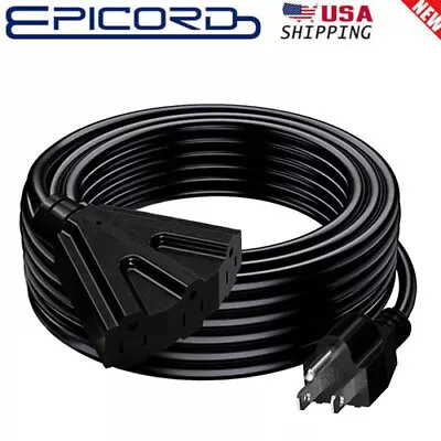 6-50 Foot Outdoor Extension Cord With 3 Electrical Power Outlets 16/3 SJTW Black • $20.89