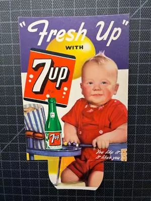 Vintage 1950s FRESH UP WITH 7UP SODA BOTTLE TOPPER Display Sign Old Stock NOS #2 • $34.95