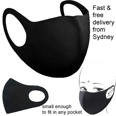 Black Face Masks Mouth Unisex Washable Mask Muffle Cloth Cover Breath • $6.95