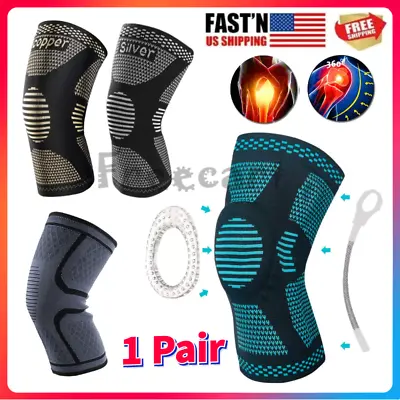 2x Knee Sleeves Copper Silver Compression Brace Support Sport Joint Injury Gel • $11.59