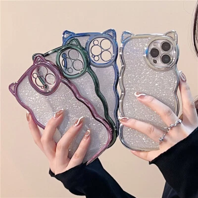 $14.99 • Buy For IPhone 14 Pro Max 13 12 11 XS XR Glitter Bling Cute Cat Ears Shockproof Case