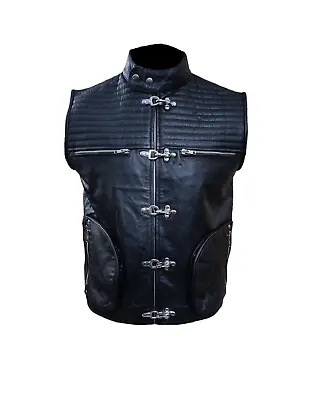 Mens Motorbike Biker Style Quilted Waistcoat Vest Genuine Cow Leather Vest • £69.99