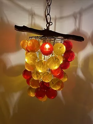 Vintage Lucite Acrylic Grape Cluster Hanging Swag Lamp Light Red Yellow • $159