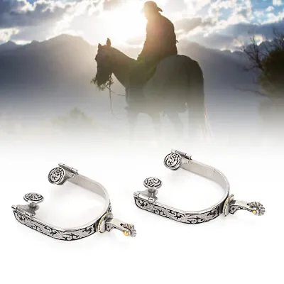 2PCS Stainless Steel West Cowboy Exquisite Pattern Horse Boot Spurs Decorati Eom • £31.78