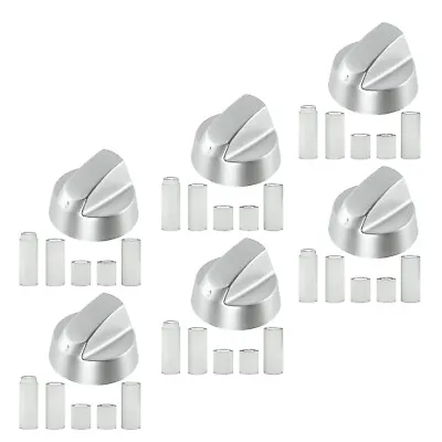 6 X CANDY Silver Grey Oven Cooker Hob Control Knob Switch + Adaptor Kit • £13.19